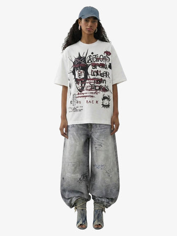 Hand Drawn Scribble Print Baggy Jeans 