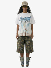 Retro Ripped Camouflage Cropped Shorts- 2387 
