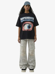 Waffle Knit Eye Graphic Letter Print T-Shirt 
