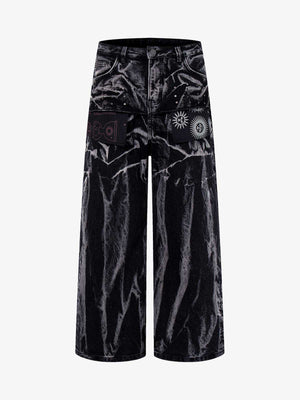 Washed Graphic Patch Baggy Jeans 