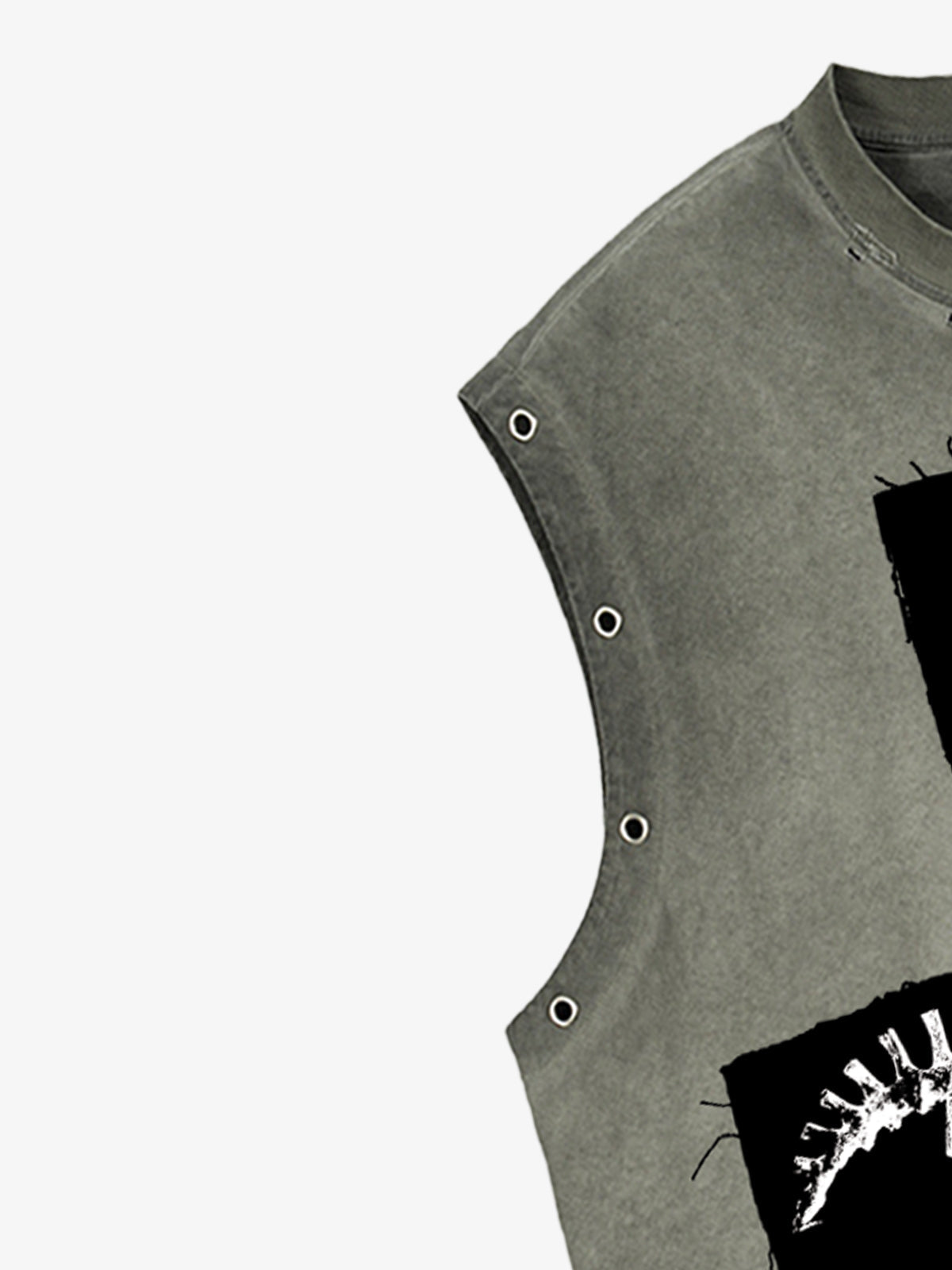 Distressed Sleeveless Crop Top with Barbed Wire Graphic Design 