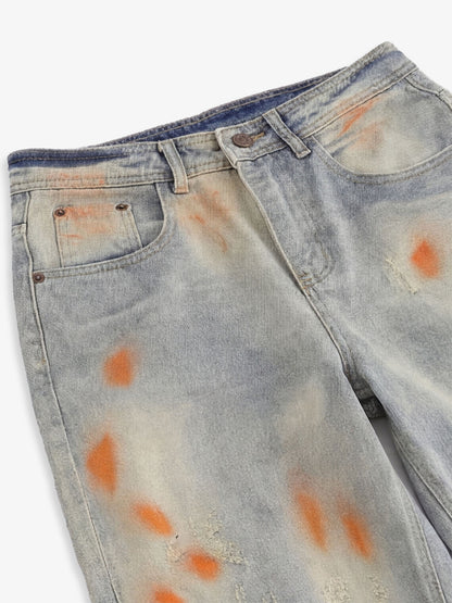 Distressed Paint Washed Wide Leg Pants 