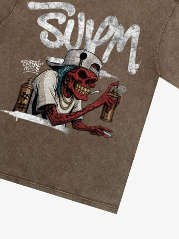 Street Trendy Skull Spray-Paint Graffiti Master T-Shirt 