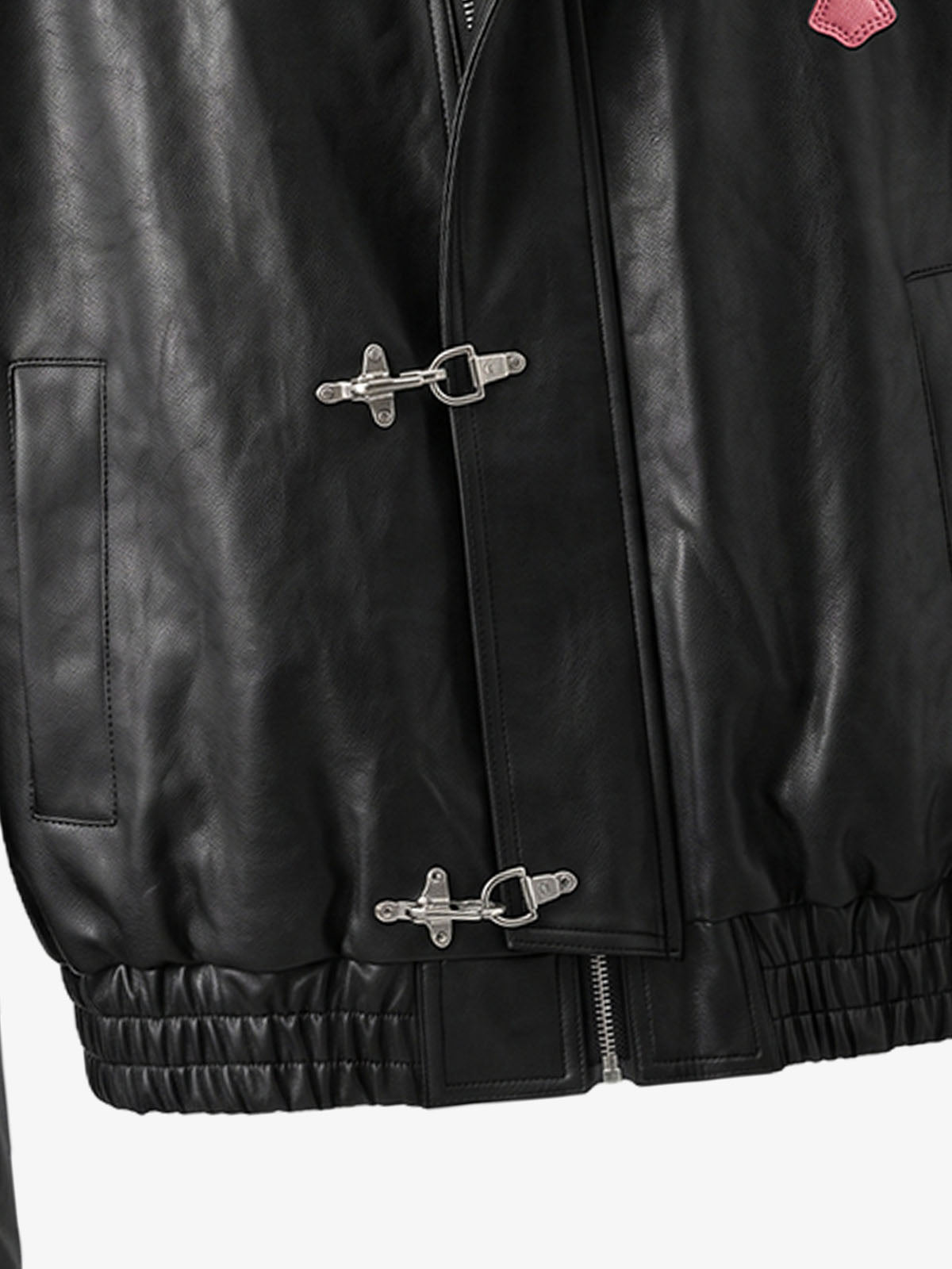 Cross Embroidered Color Block Cropped Biker Jacket