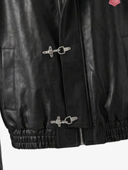 Cross Embroidered Color Block Cropped Biker Jacket