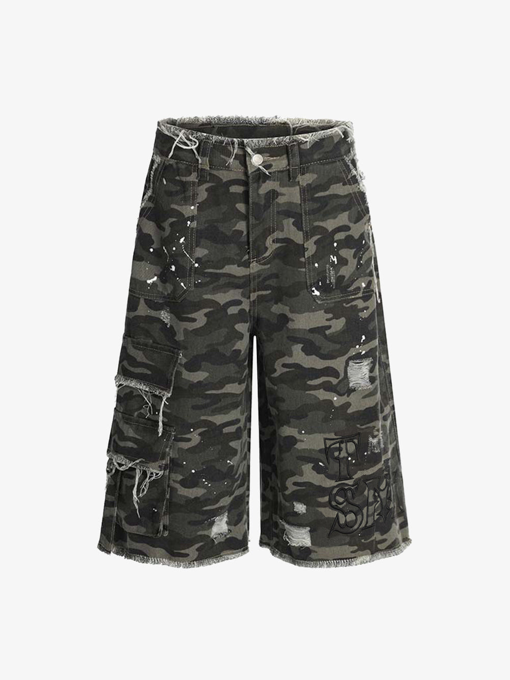 Distressed Camo Multi-Pocket Straight-Leg Jorts - 2611 