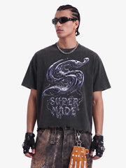 Gothic Liquid Metal Ripped Washed T-Shirt 