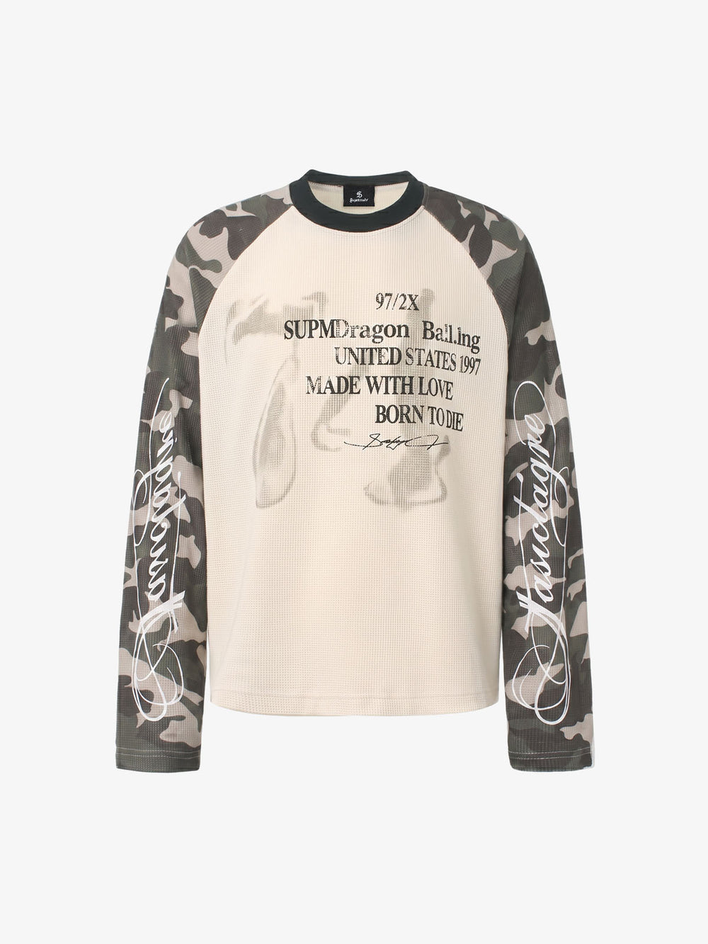 Camo Patchwork Graphic Waffle Long Sleeve Tee