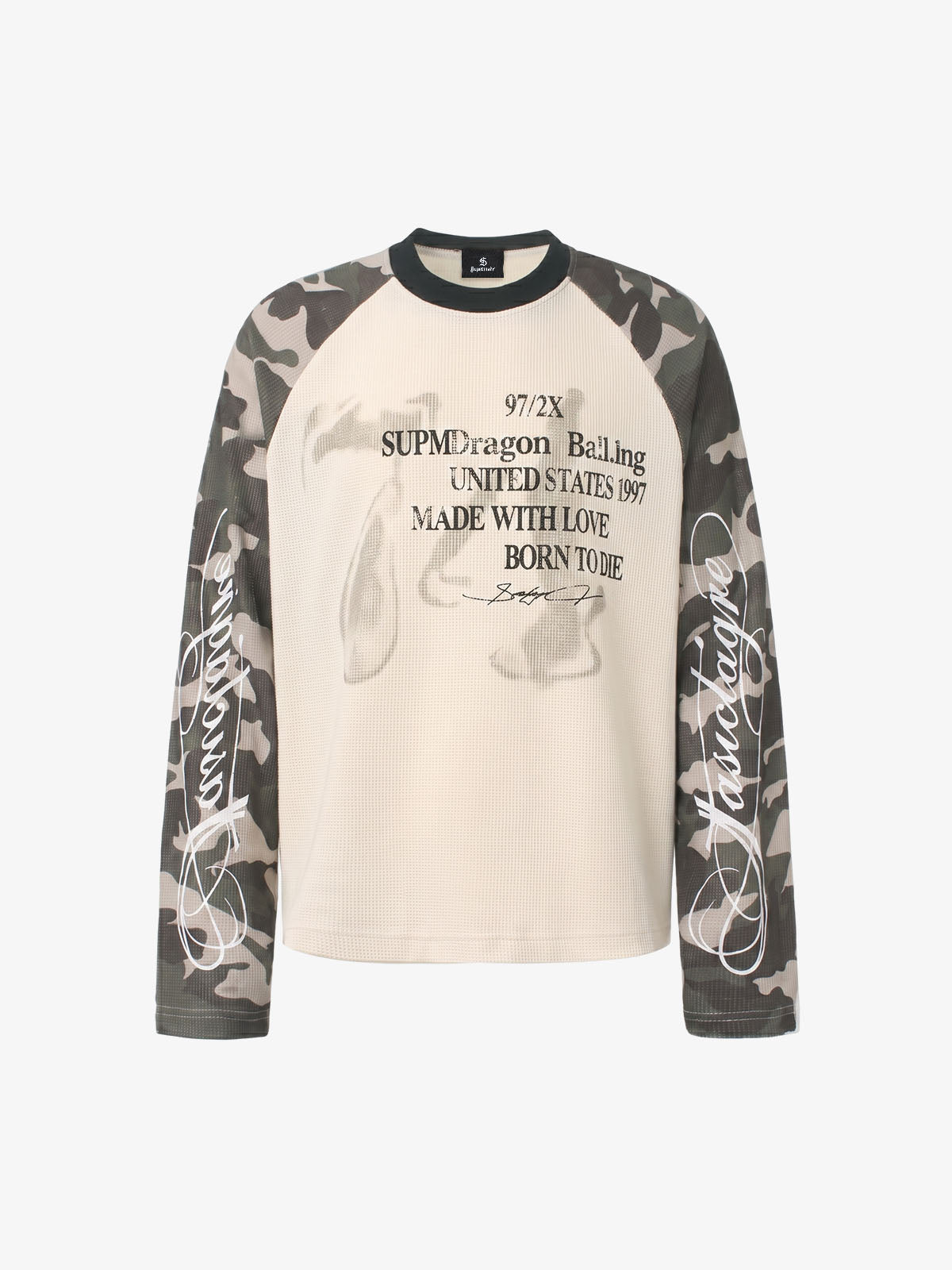 Camo Patchwork Graphic Waffle Long Sleeve Tee