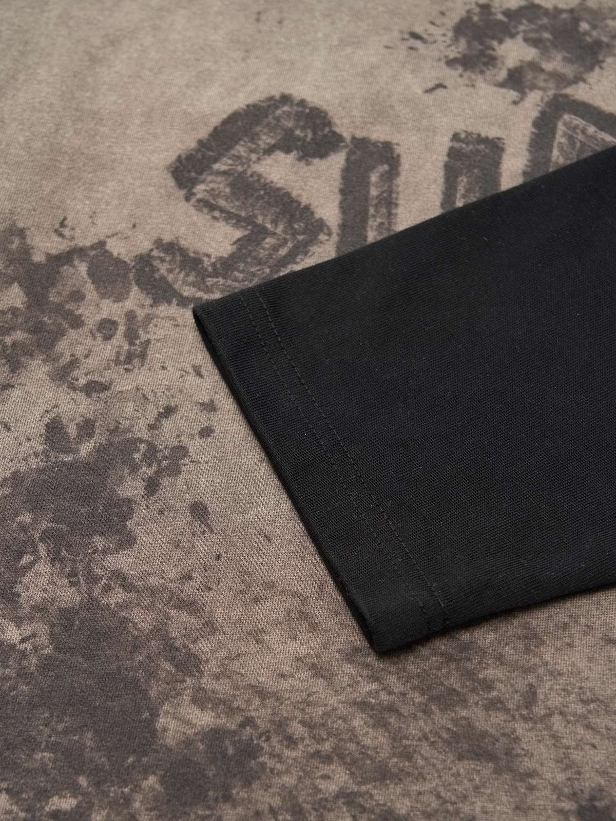 Thesupermade Contrast Color Stitching Sleeves-washed And Distressed Printed T-shirt 