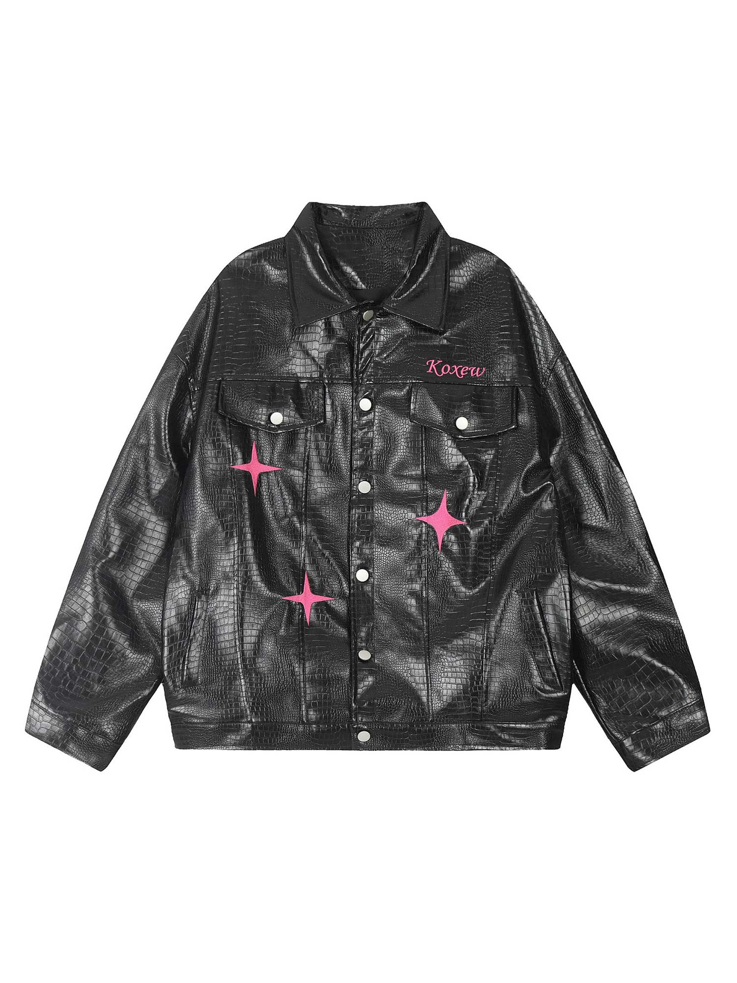 Thesupermade Star Embroidered PU Leather Jacket - 2358