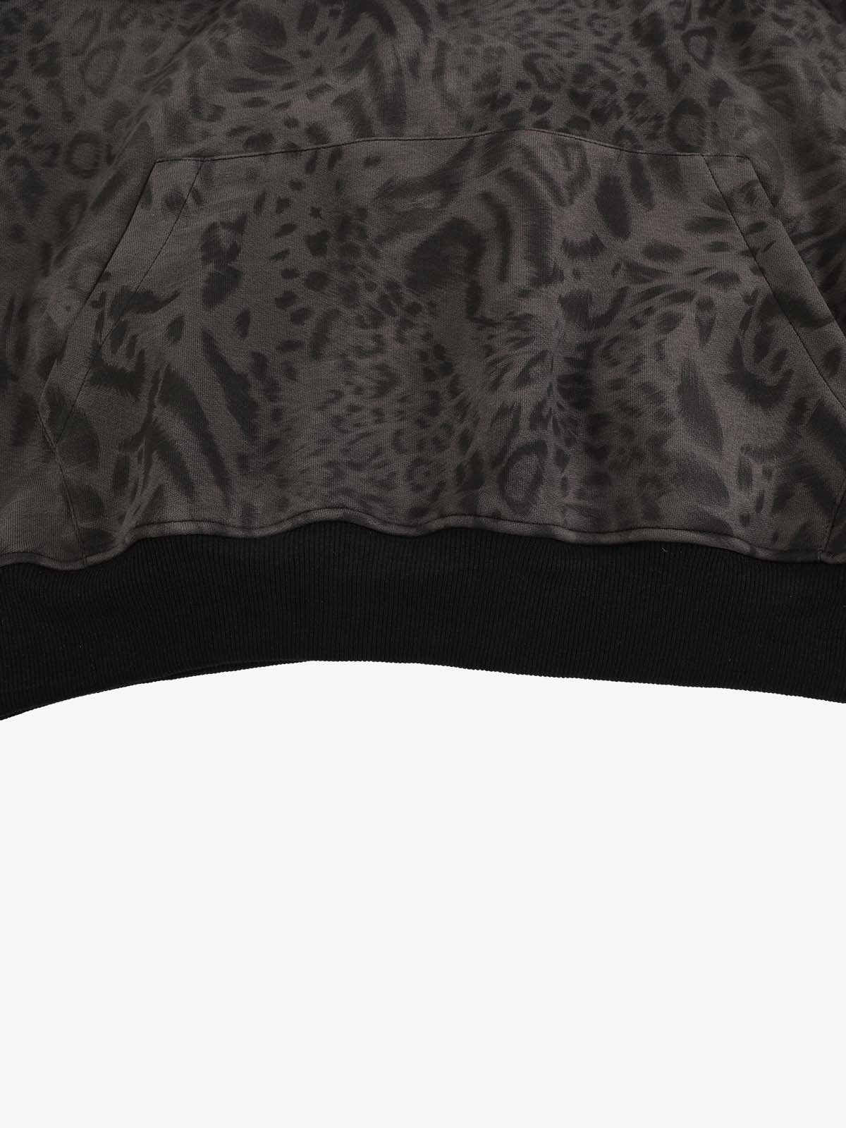Distressed Leopard Letter Embroidered Hoodie