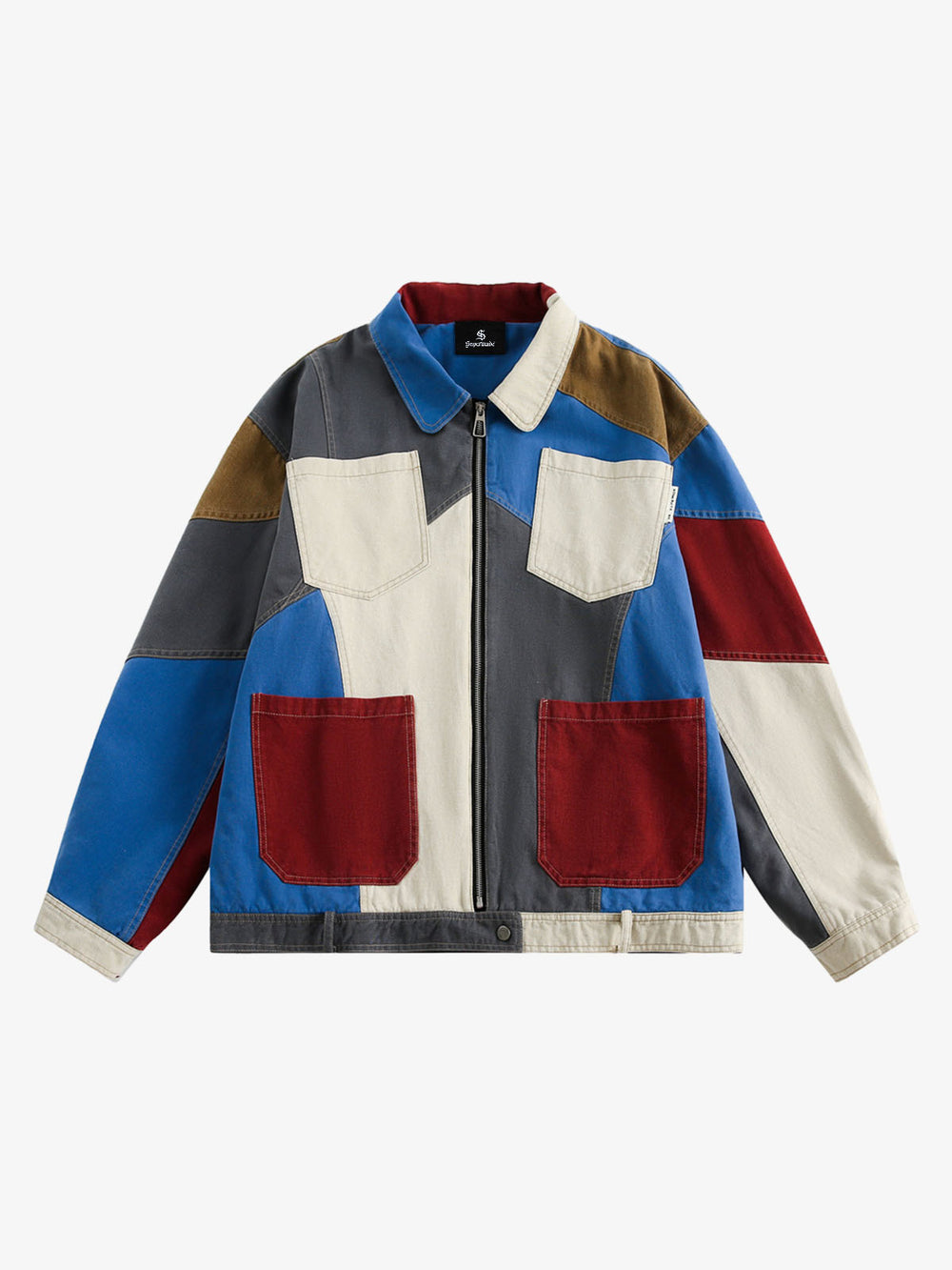 Retro Patchwork Color-block Work Jacket