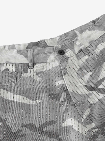 Camo Perforated Cargo Shorts – Wide-Leg Cotton Blend Utility Shorts