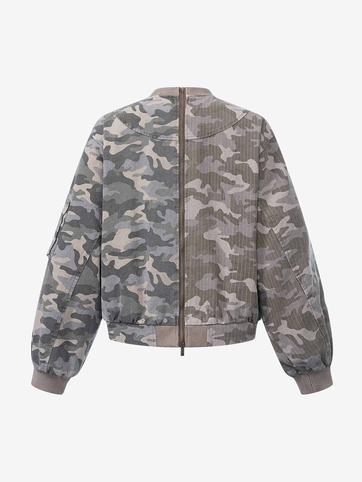 Camo Contrast Metal Buckle Bomber Jacket