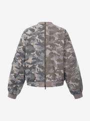 Camo Contrast Metal Buckle Bomber Jacket