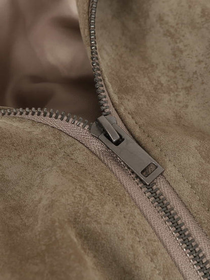 Retro Suede Texture Zip-Up Bomber Jacket 