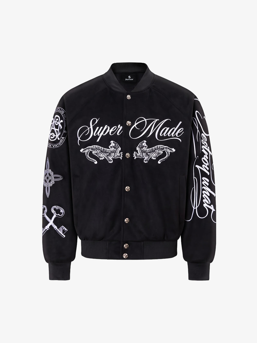 Color Block Embroidered Suede Jacket