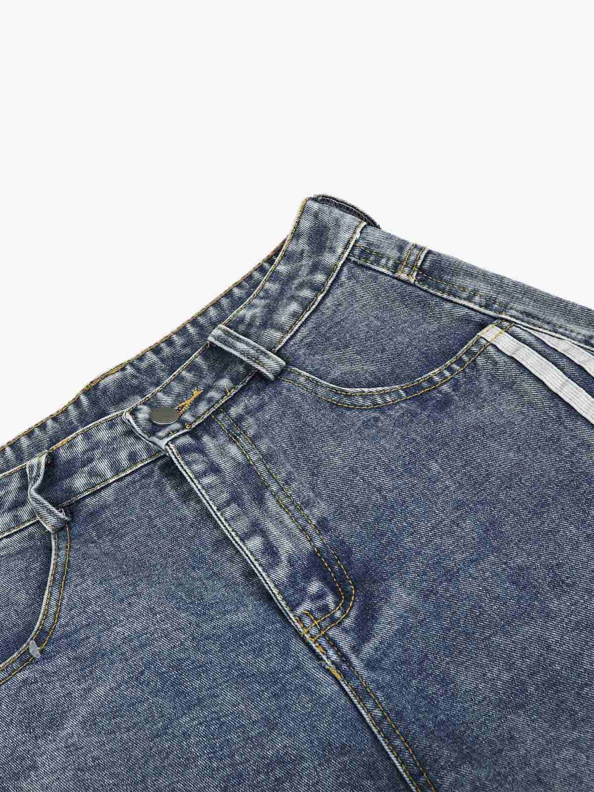 Star Print Curved Stripe Barrel Baggy Jeans