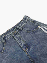 Star Print Curved Stripe Barrel Baggy Jeans