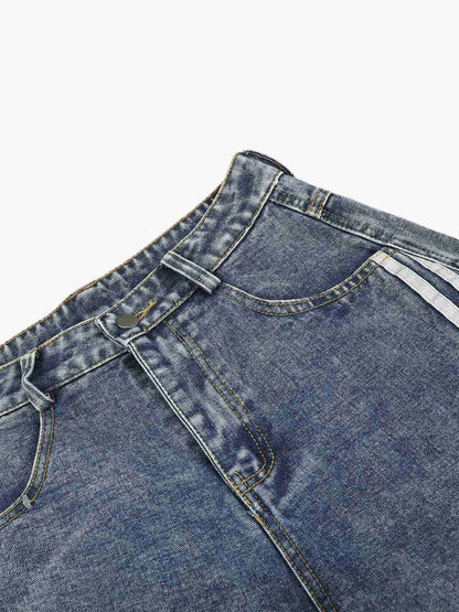 Star Print Curved Stripe Barrel Baggy Jeans