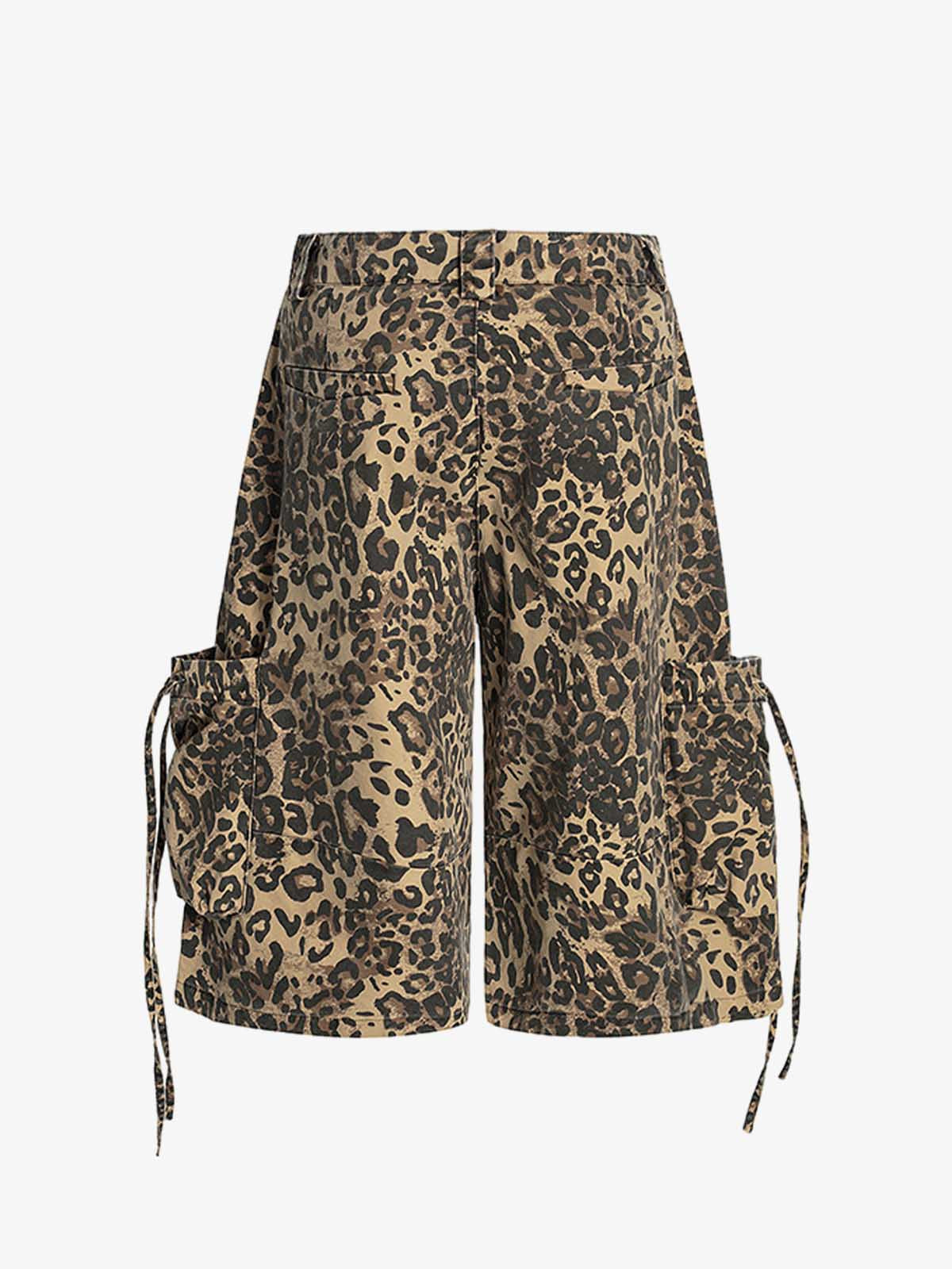 Retro Cheetah Print Pocket Drawstring Cropped Jorts 