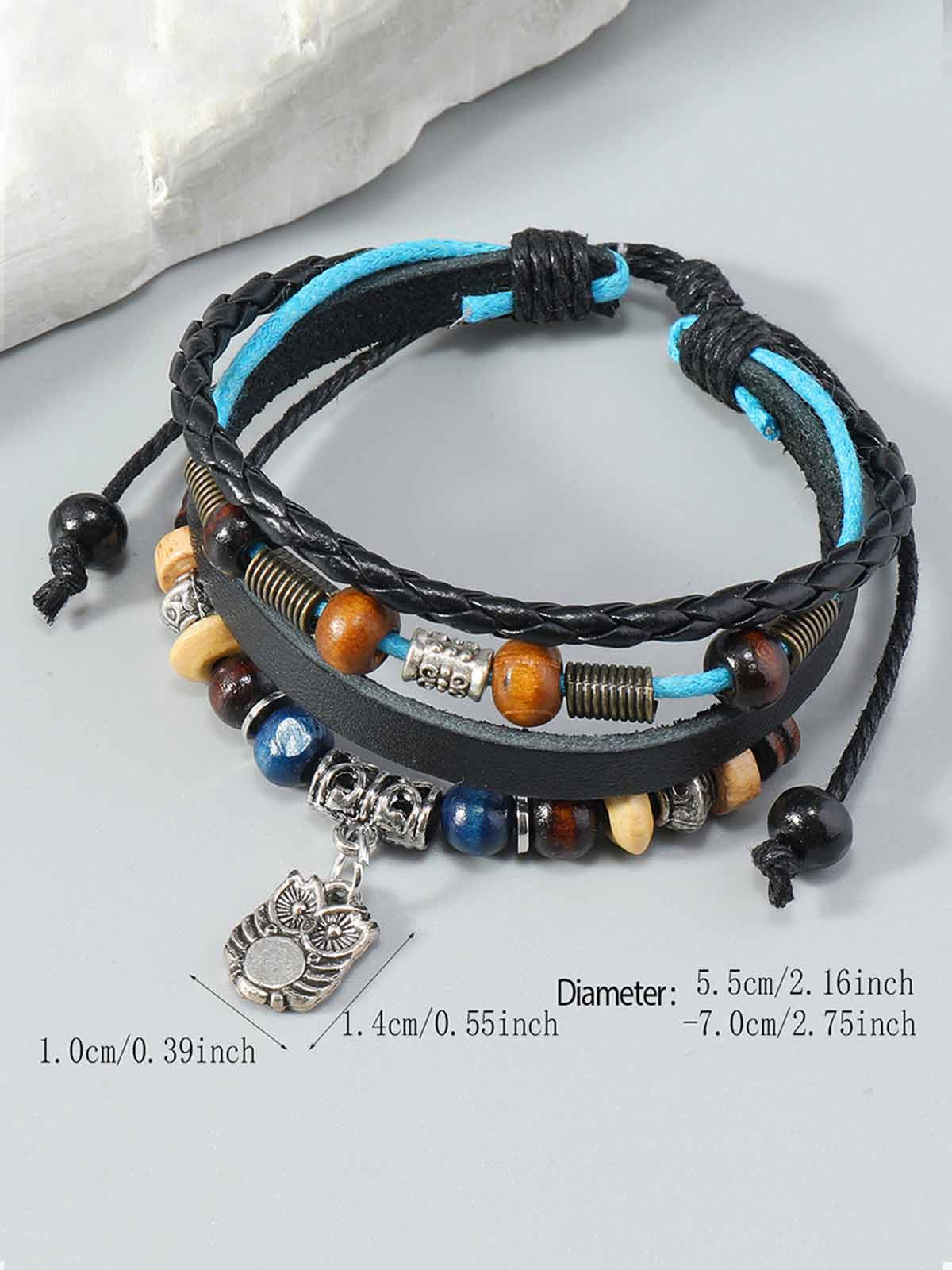 Layered Beaded Leather Bracelet 