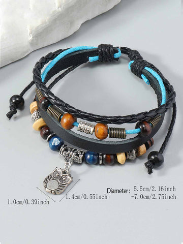 Layered Beaded Leather Bracelet 