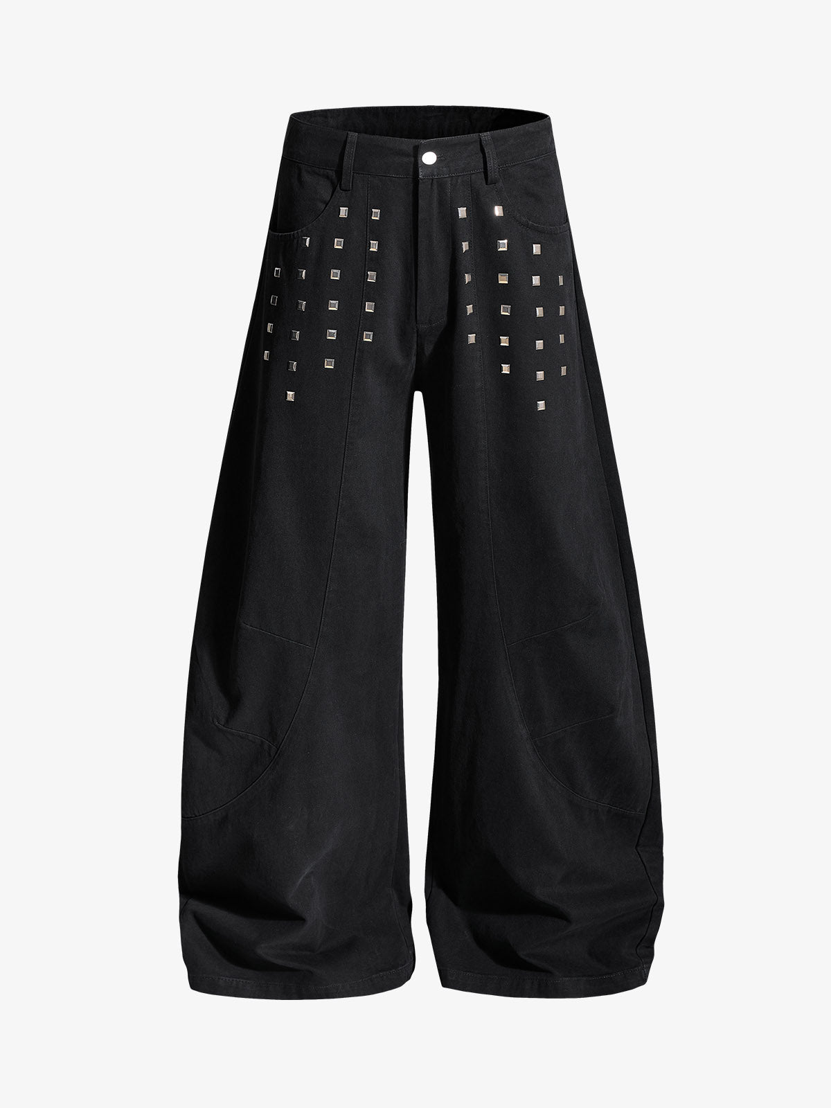 Heavy-Duty Studded Curved Wide-Leg Pants 