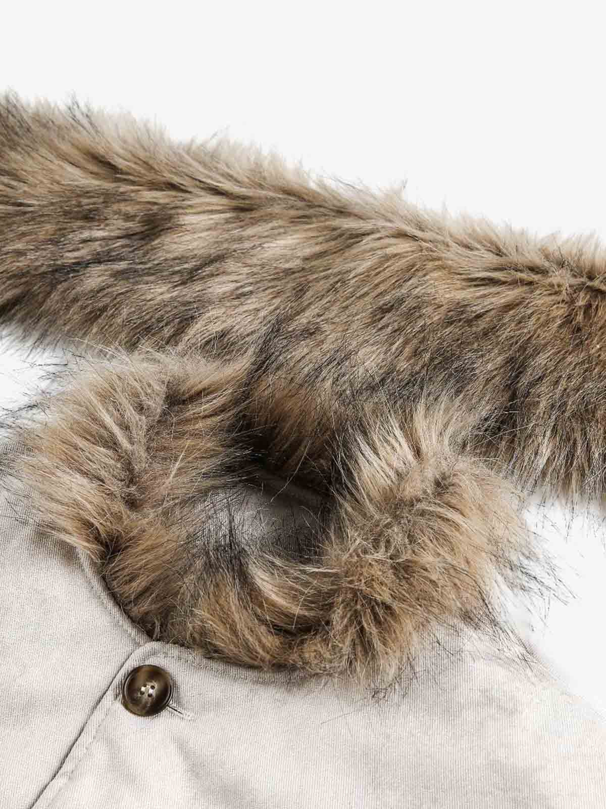 Winter Essential Faux Fur Trimmed Puffer Jacket with Arrow Buckle Design 