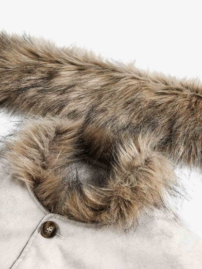 Winter Essential Faux Fur Trimmed Puffer Jacket with Arrow Buckle Design 