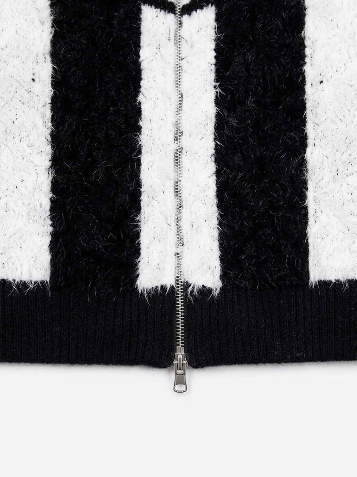 Star Stripe Embroidered Stand-Collar Zip Knit Sweater