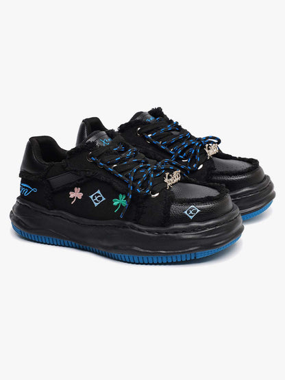 Thesupermade American Retro Patch Raw Edge Embroidered Floral Dissolving Shoes 