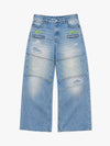 Double-Zip Paneled Distressed Bootcut Jeans