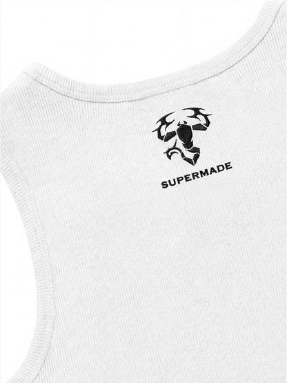 Cotton-blend black, white and gray vest with scorpion embroidered logo and deformed logo print 