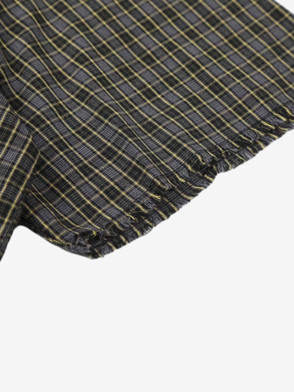 Gradient Plaid Frayed Short Shirt