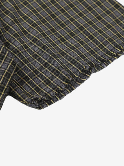 Gradient Plaid Frayed Short Shirt