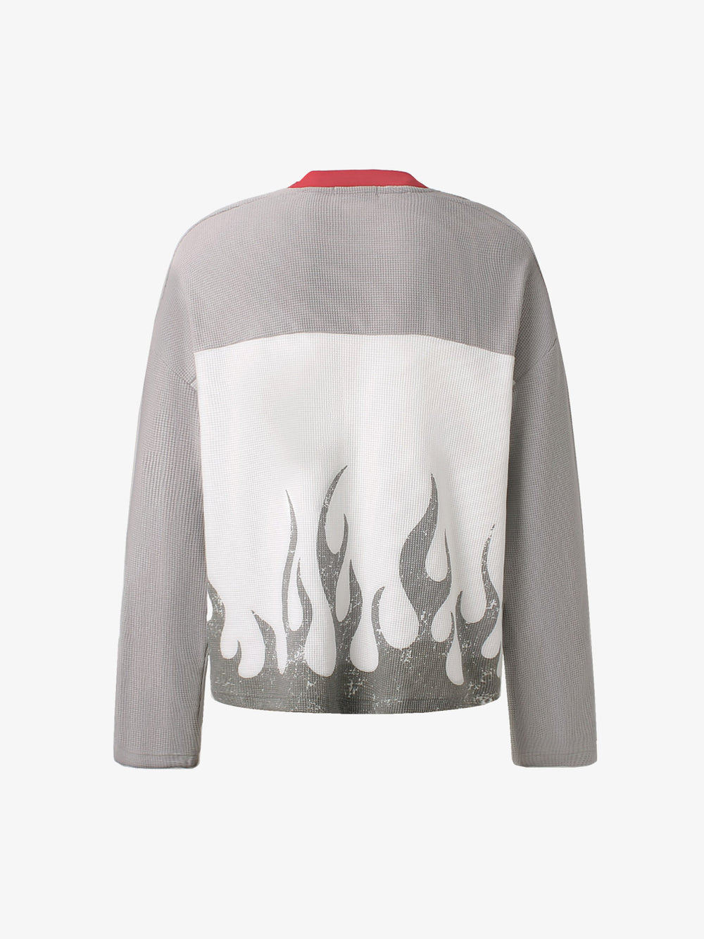 Flame Graphic Paneled Waffle Long Sleeve Tee