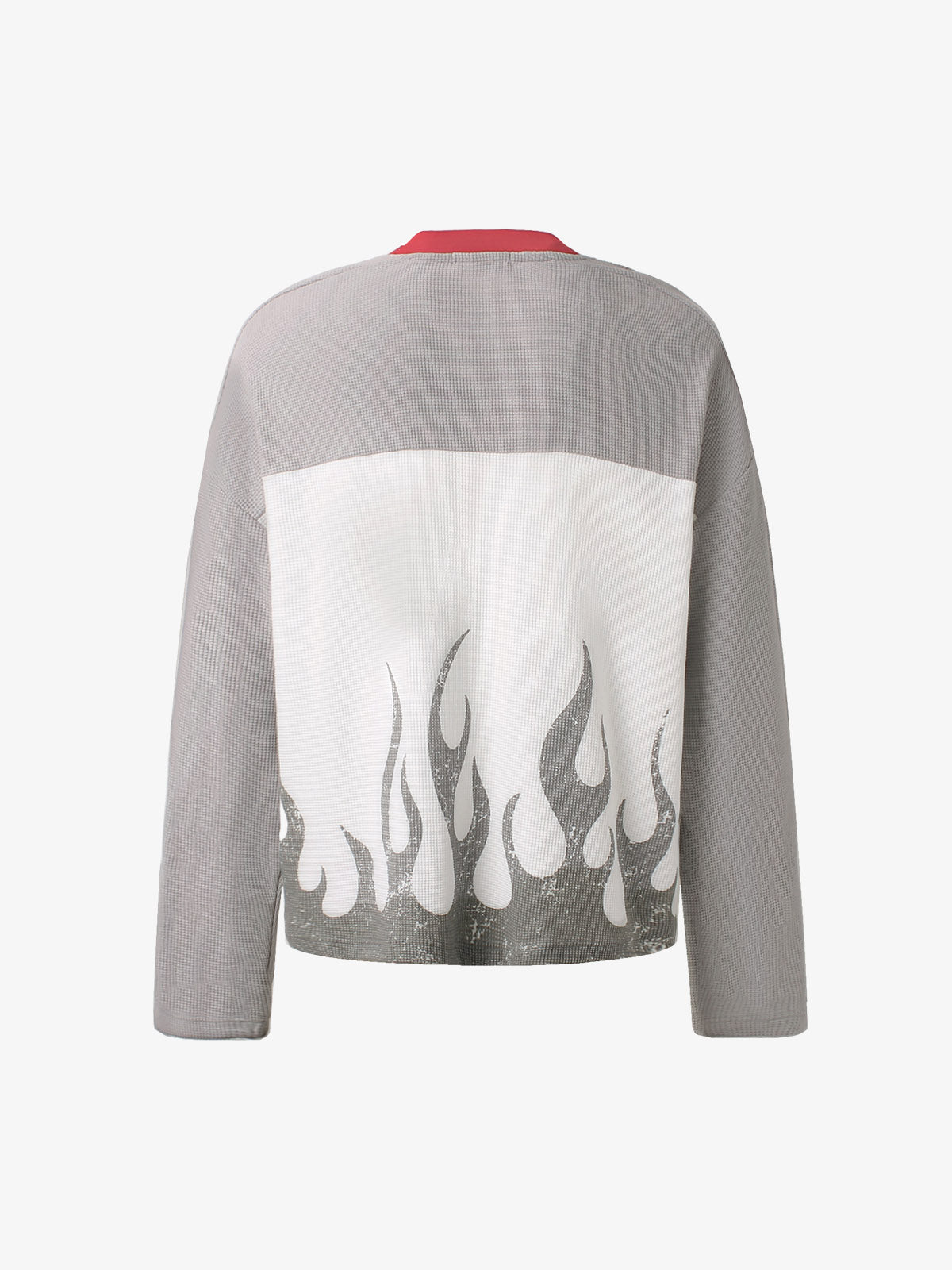 Flame Graphic Paneled Waffle Long Sleeve Tee