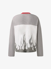 Flame Graphic Paneled Waffle Long Sleeve Tee
