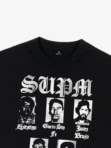 Multi Portrait Graphic Distressed Tee