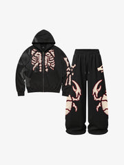 Skeleton Terry Embroidered Zip Hoodie & Wide-Leg Sweatpants Set