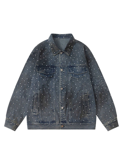 Thesupermade Hip-hop Beaded Washed Denim Jacket - 2264 