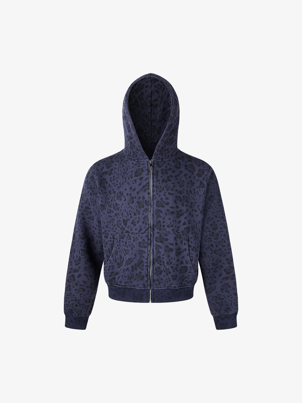 Leopard Pattern Boxy Fit Zip-Up Hoodie