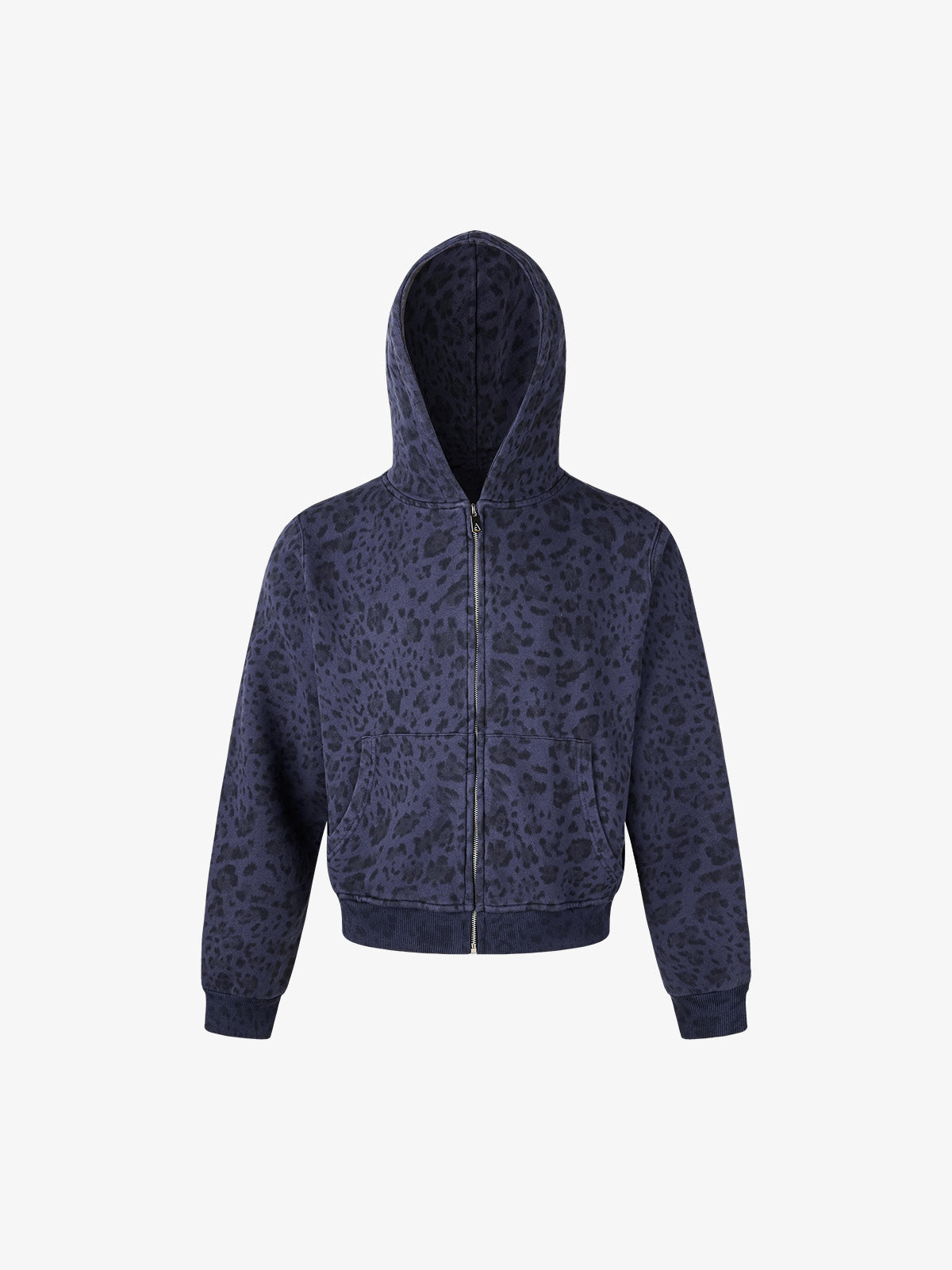 Leopard Pattern Boxy Fit Zip-Up Hoodie