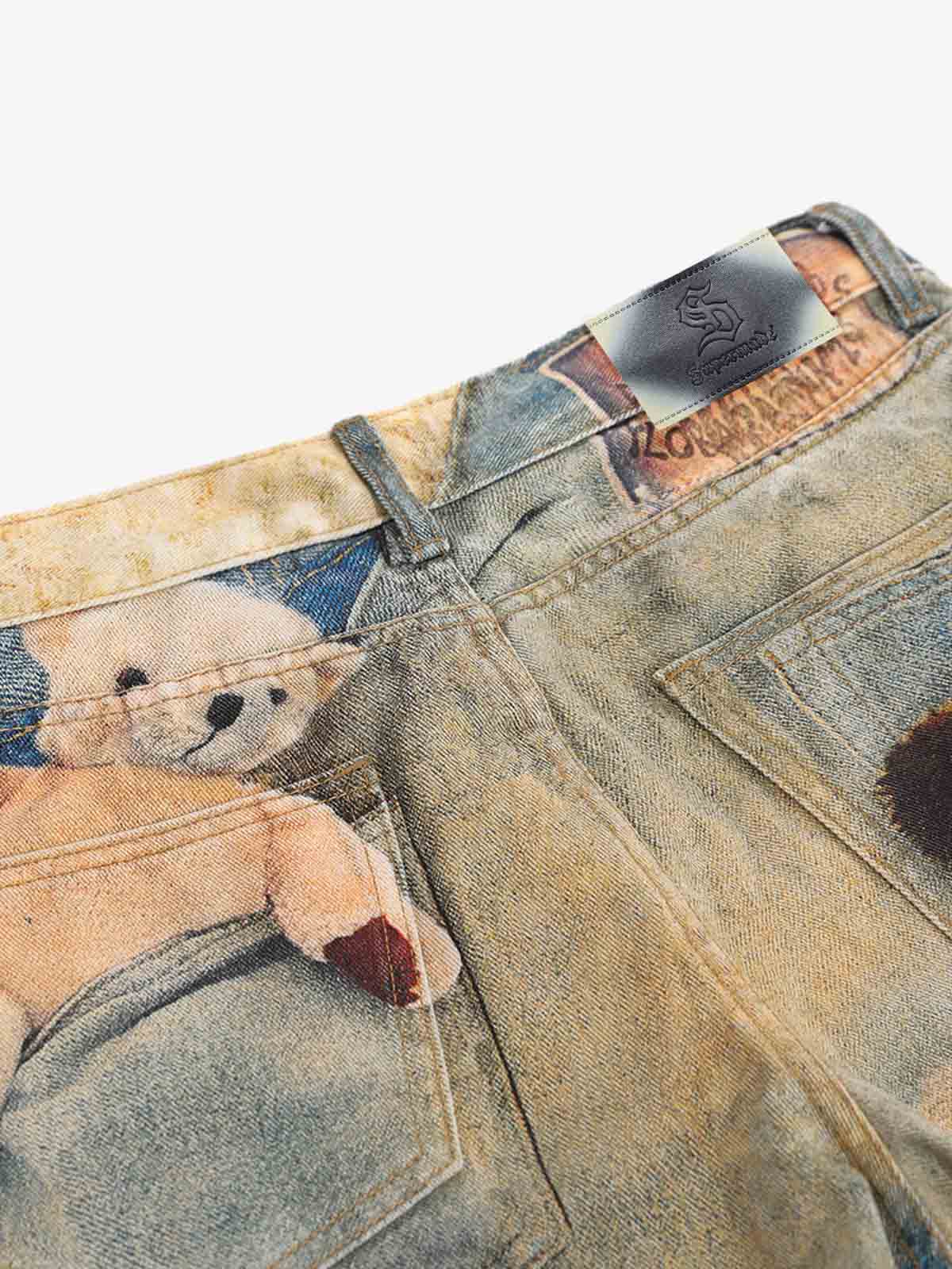 Teddy Bear Decor Pockets Baggy Pants 