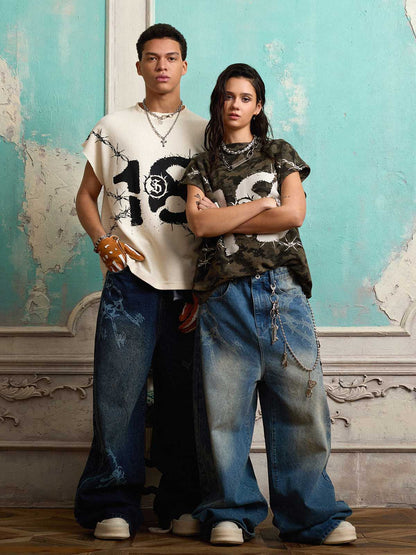 Supermade Waffle Thorn Print Sleeveless T-Shirt 