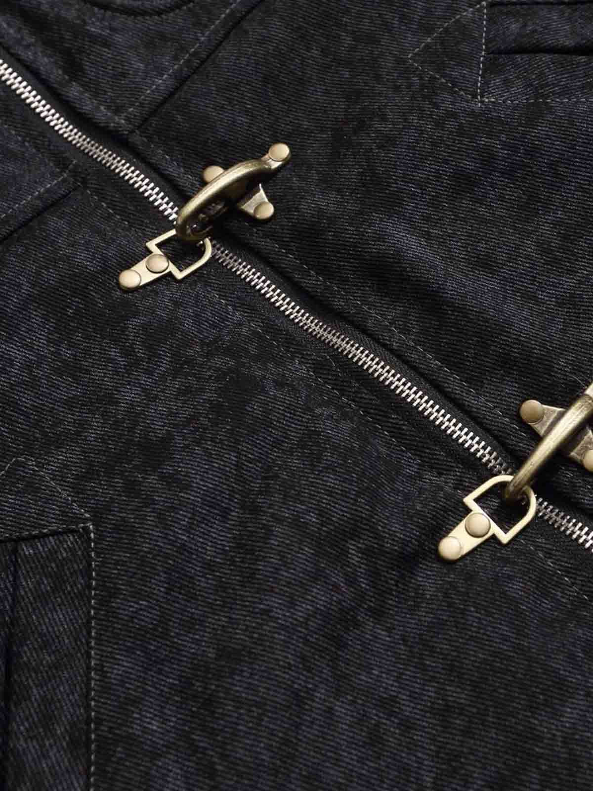 Vintage Metal Buckle Faux Fur Trim Padded Denim Jacket 