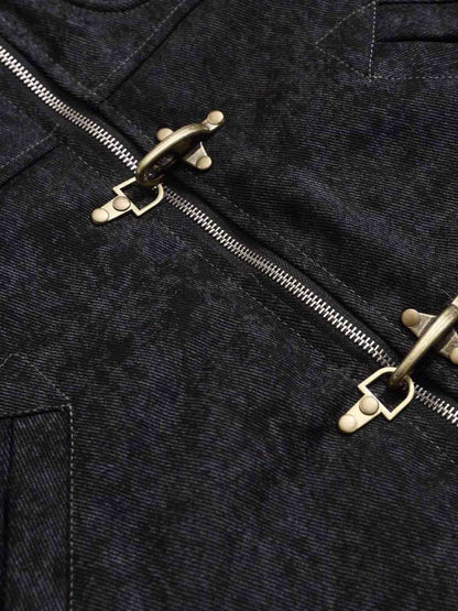 Vintage Metal Buckle Faux Fur Trim Padded Denim Jacket 