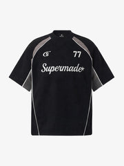 Cotton Blend Oversized Sport T-Shirt with Contrast Panels and Logo Print 